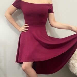 Red off shoulder dress